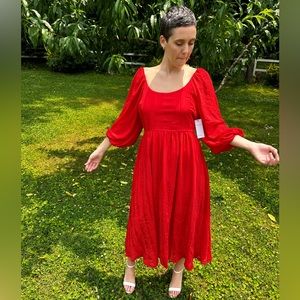 NEW - AURA Peasant Dress. Red. Medium.
